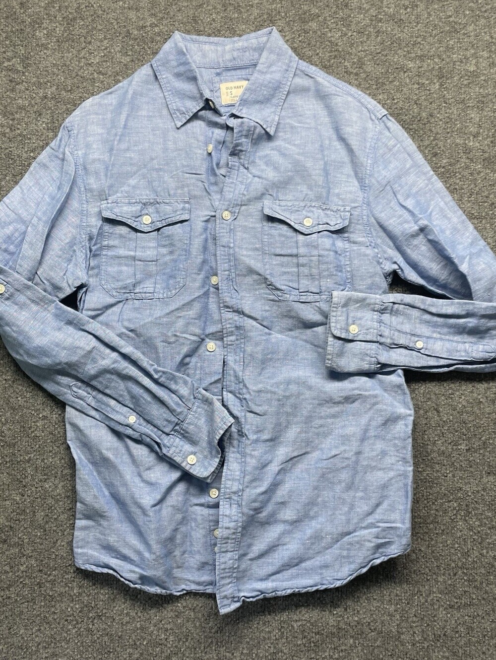 Old Navy Men’s Light Blue Everyday Linen Blend Shirt Size S Button Long Sleeve